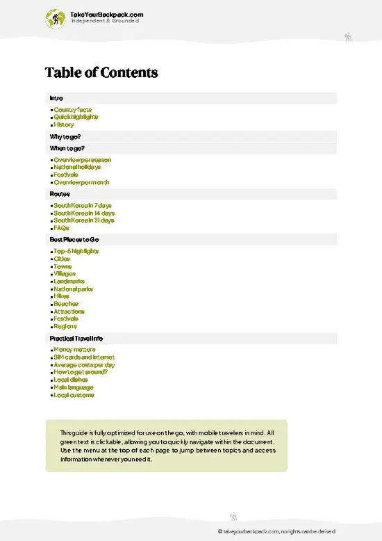 example page 2 from our offline Travel Guide for South Korea